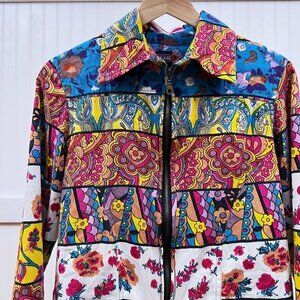 Esare Jacket Floral Eclectic Funky Mod Bright Full Zip Womens S Multicolor Indie
